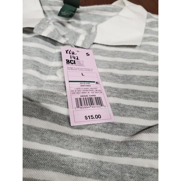 Womens Short Sleeve Boxy Cropped Polo T Shirt Wild Fable Gray Striped L - Picture 7 of 8